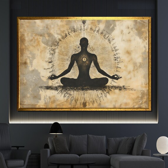 Meditation Silhouette Golden Aura Vintage Parchment Minimalist Zen Poster