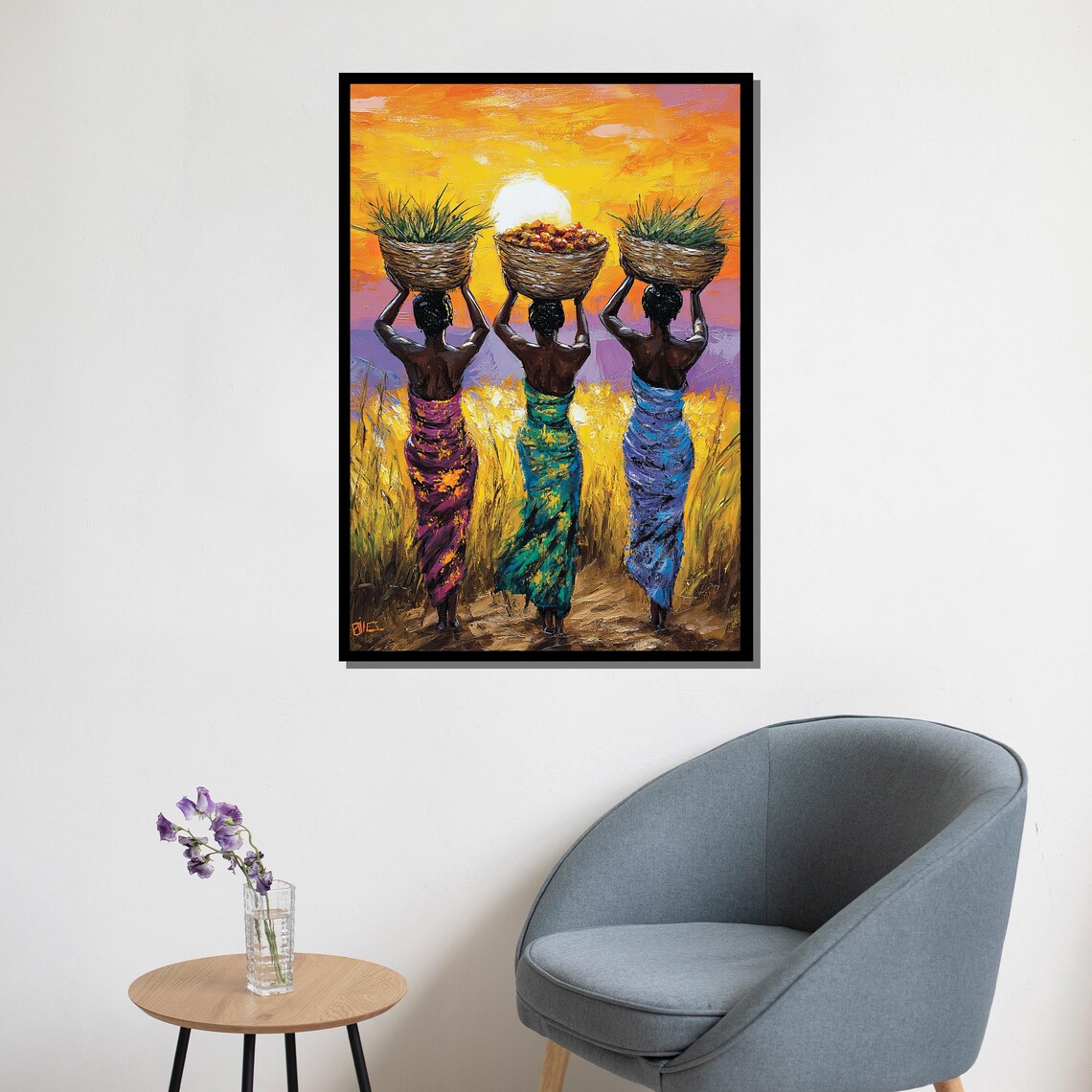 African Women Sunset Field Baskets Colorful Tribal Harvest Art Poster - Image 5
