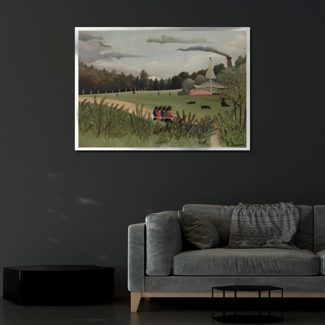 Henri Rousseau The Factory Naive Landscape Crowd Balloon Field Poster - Image 4