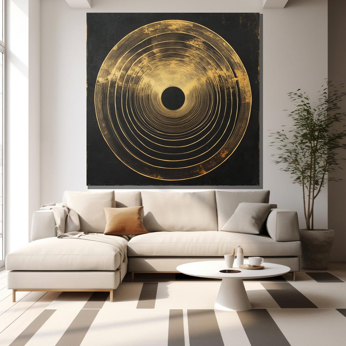 Golden Abstract Circular Painting Modern Wall Art Unique Gift For Living Room Bold Home Decor Statement Piece - Image 2