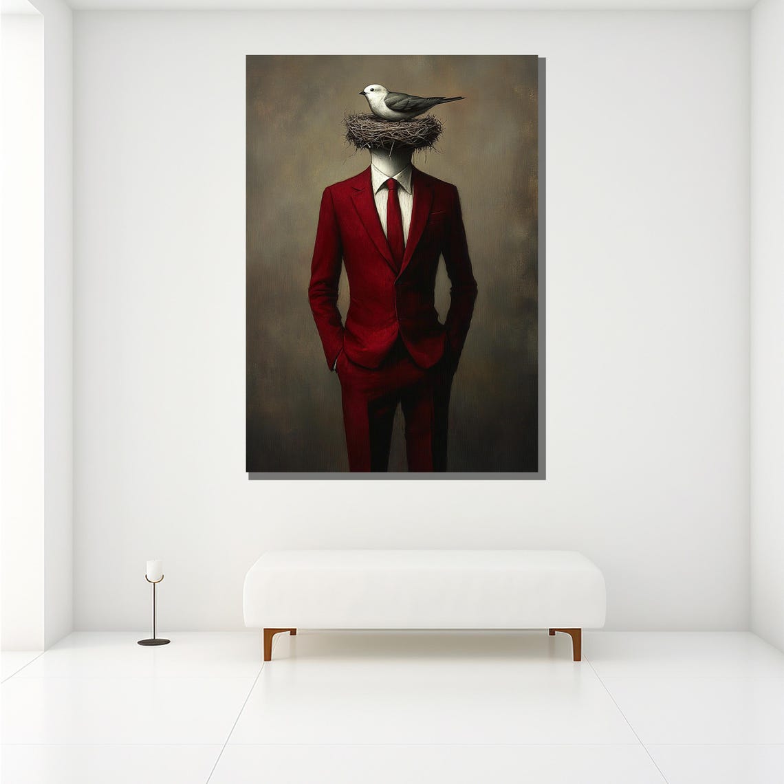 Man In A Red Suit With A Bird Nest For A Head Surreal Poster - Image 2