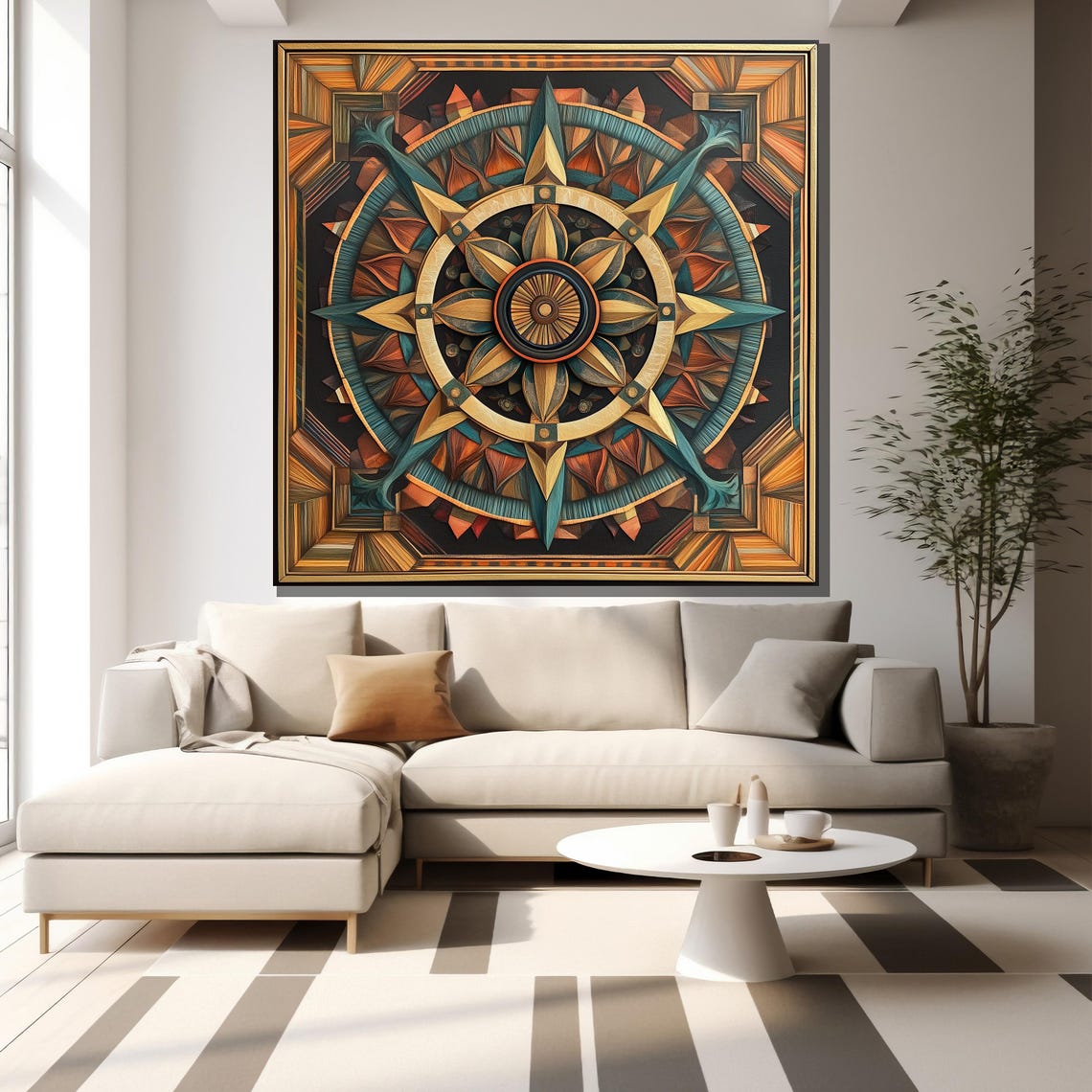 Intricate Compass Abstract Painting Modern Wall Art Unique Gift For Living Room Bold Home Decor Statement Piece - Image 2