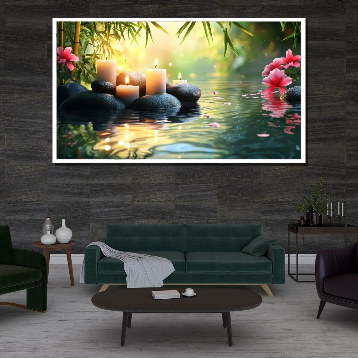 Zen Spa Candles On Stones Bamboo Garden Peaceful Wall Art Poster - Image 3