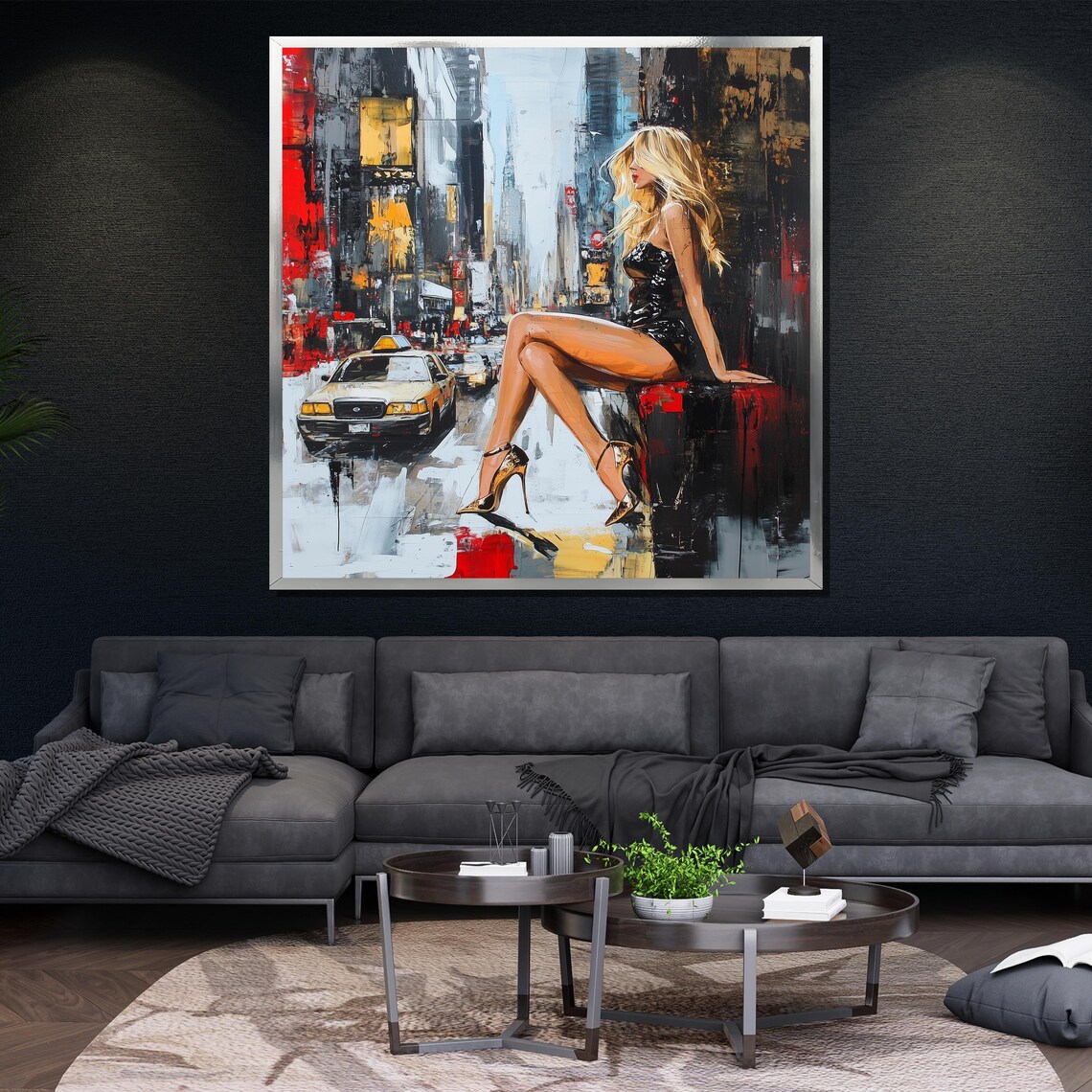 New York City Woman Yellow Taxi Urban Street Pop Art Painting Poster - Image 4