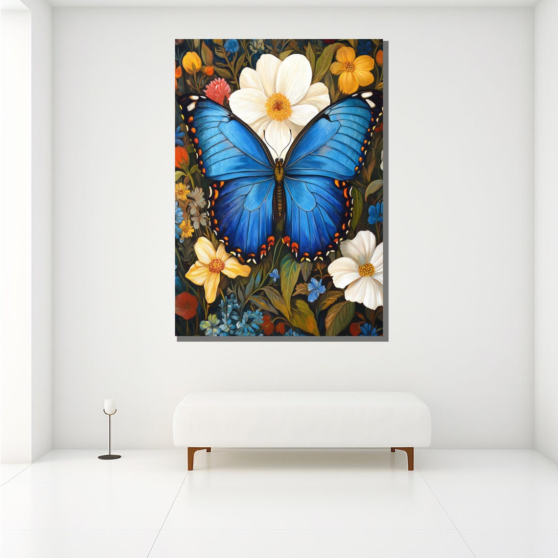 Blue Morpho Butterfly Floral Garden Vibrant Nature Art Poster - Image 2