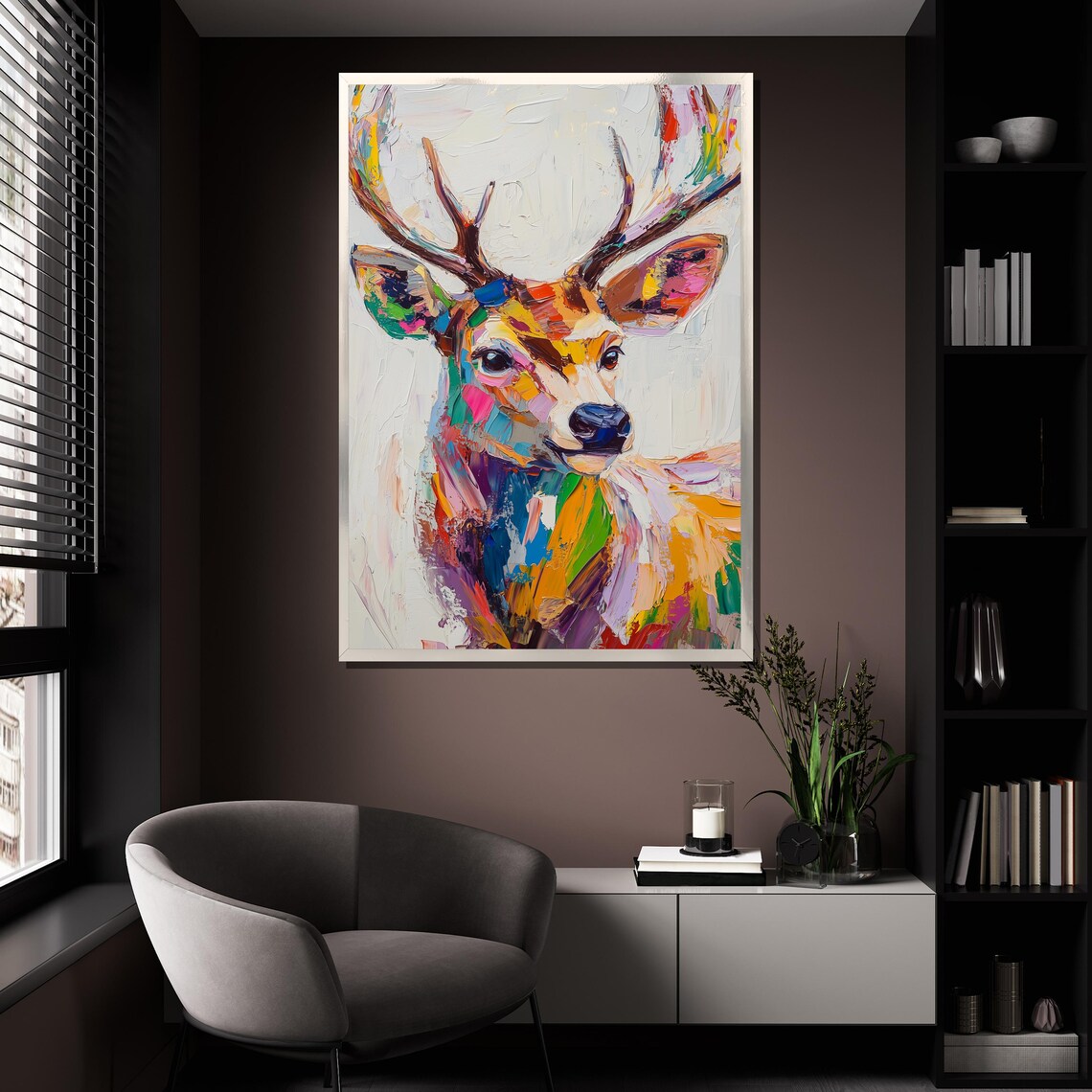 Colorful Abstract Deer Portrait Pop Art Brushstroke Wildlife Art Poster - Image 4