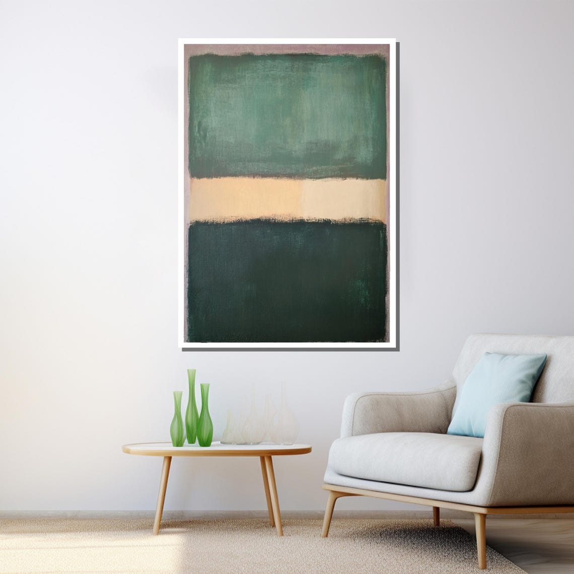 Mark Rothko Style Green And Beige Color Field Abstract Art Poster - Image 3