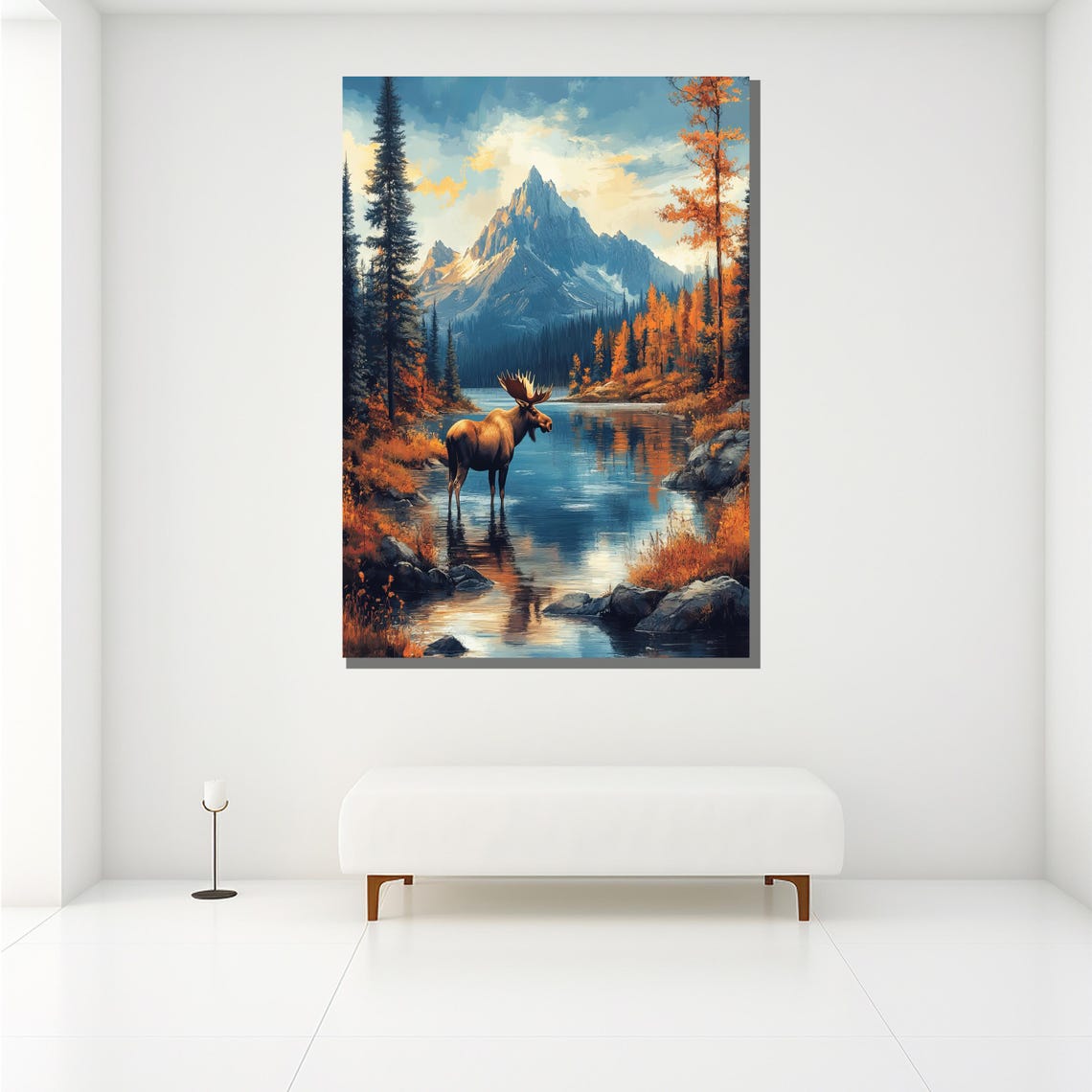Majestic Moose Mountain Lake Autumn Forest Wildlife Nature Wall Poster - Image 2
