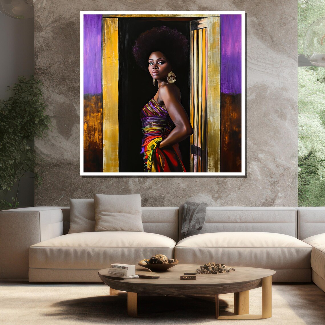 Bold African Woman With Afro In Doorway Colorful Portrait Poster - Image 3