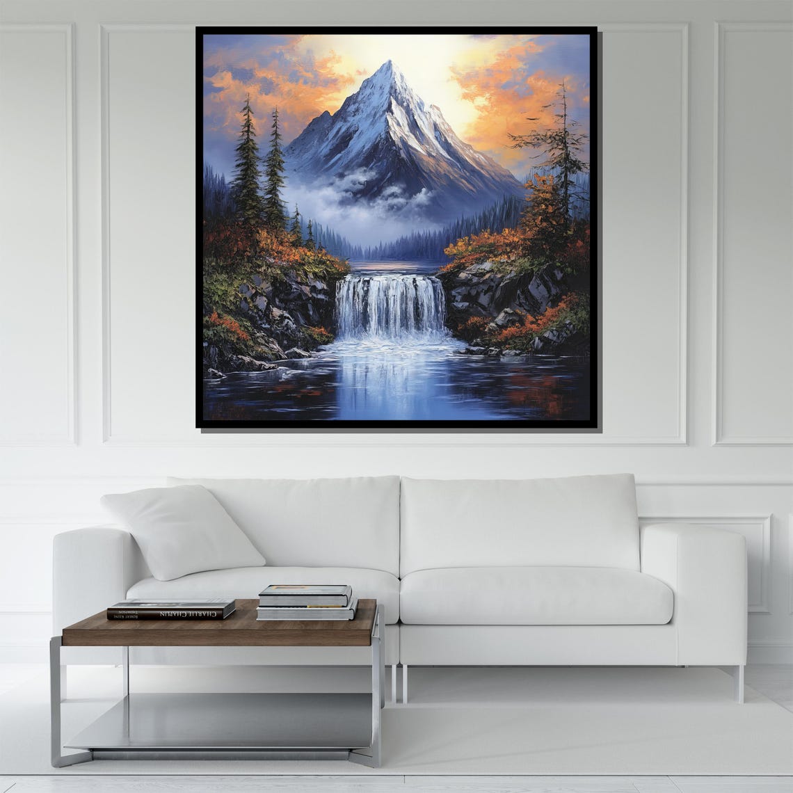 Snowy Mountain Peak Waterfall Autumn Forest Dramatic Landscape Poster - Image 5