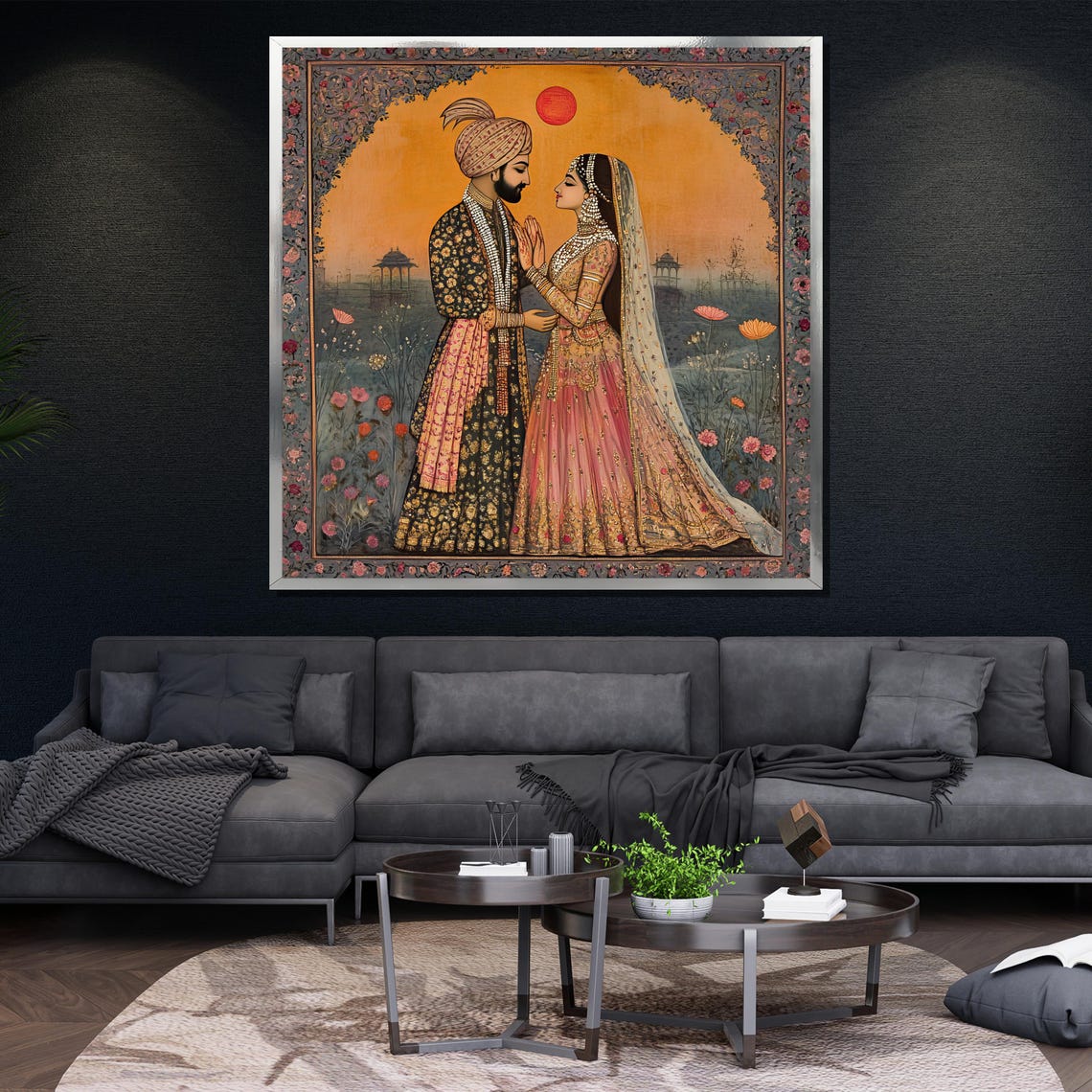 Romantic Indian Wedding Couple Mughal Style Sunset Garden Art Poster - Image 4