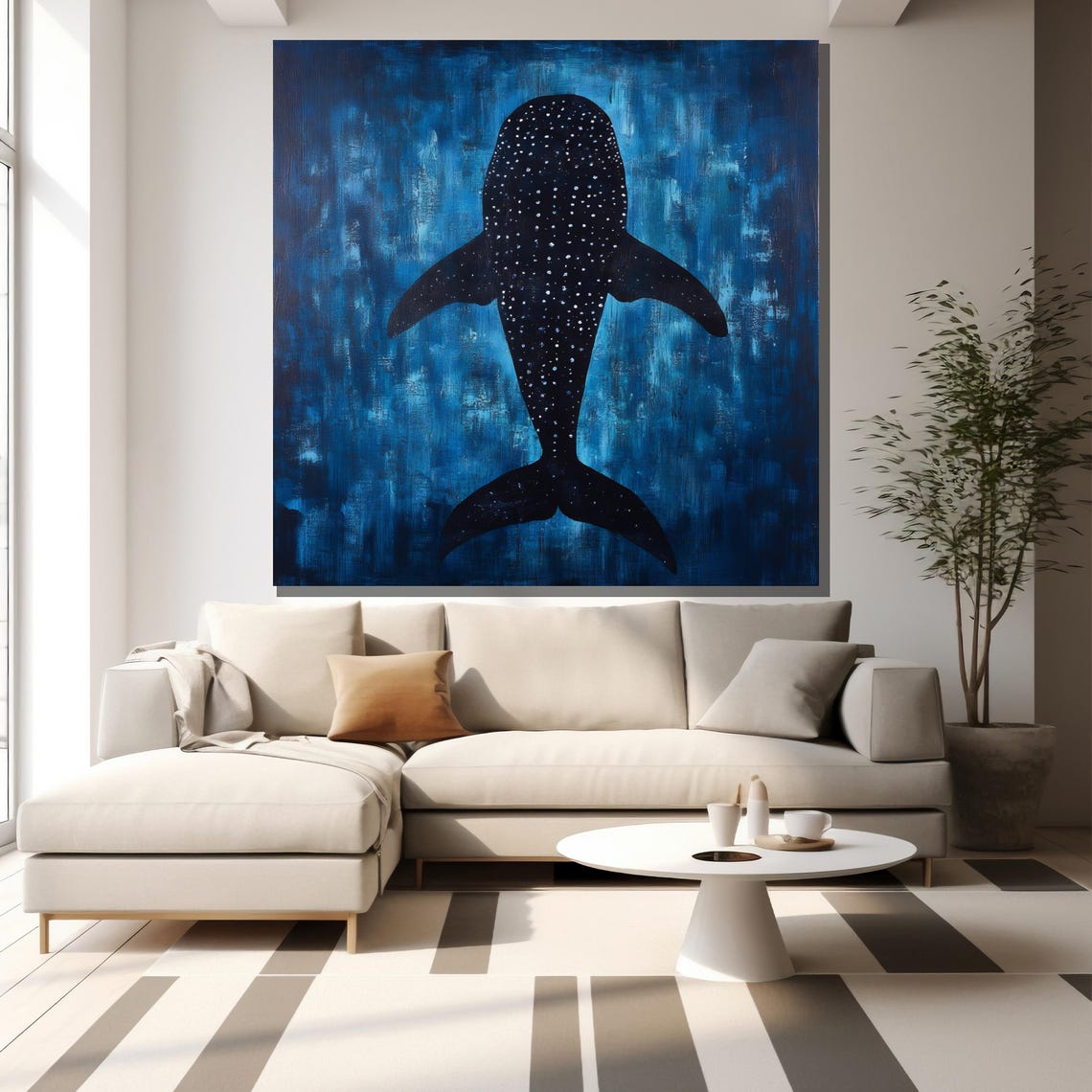 Whale Shark Silhouette Deep Blue Ocean Modern Nautical Poster - Image 2