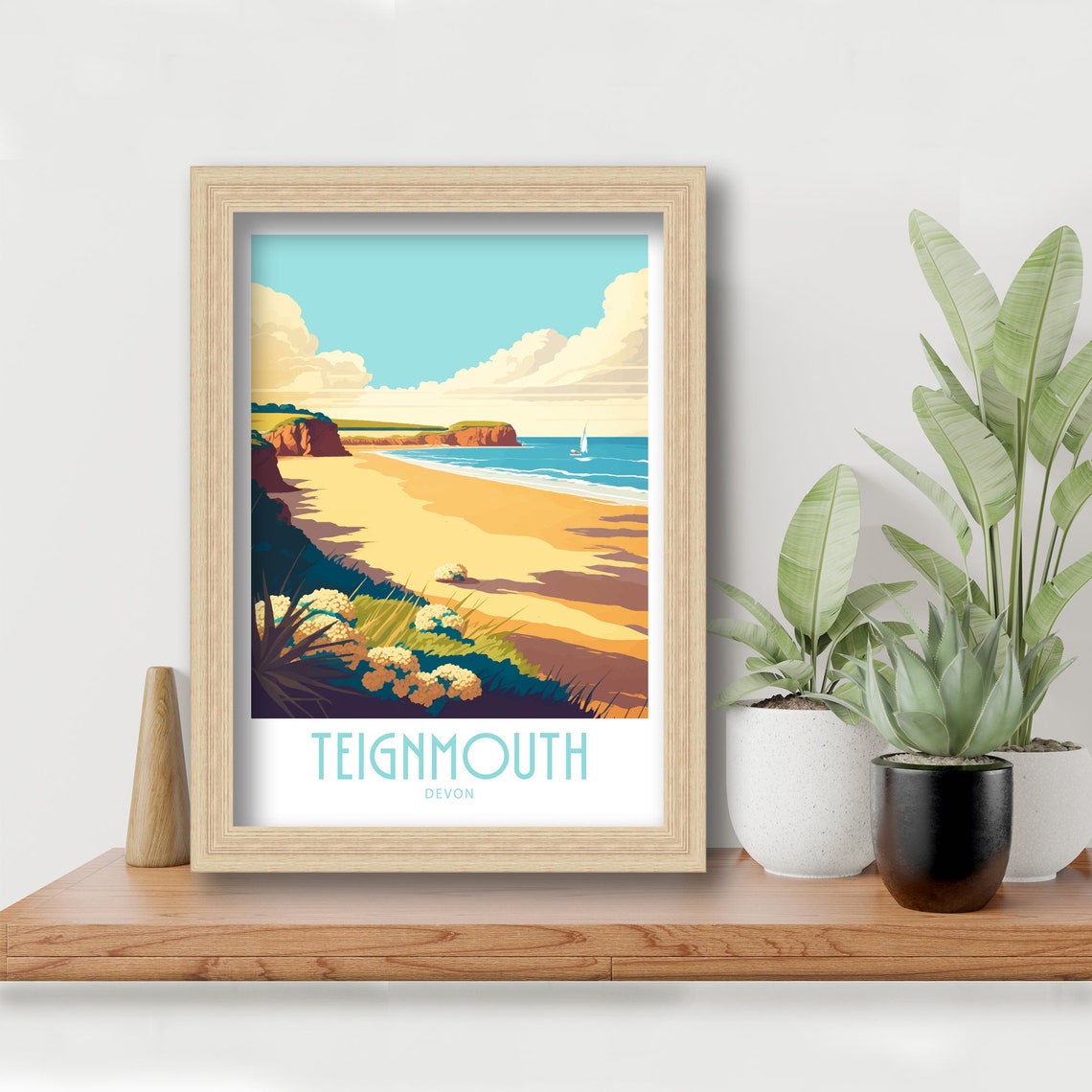 Teignmouth Devon Golden Sands Beach Cliffs Retro Travel Poster - Image 5