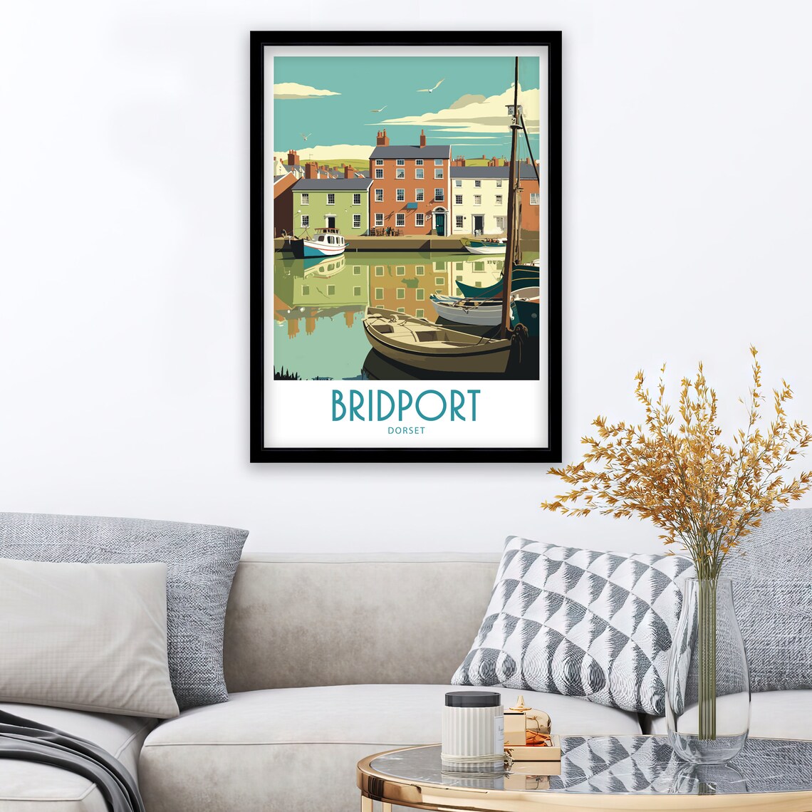 Bridport Dorset Harbour Boats Reflections Vintage Travel Poster - Image 3