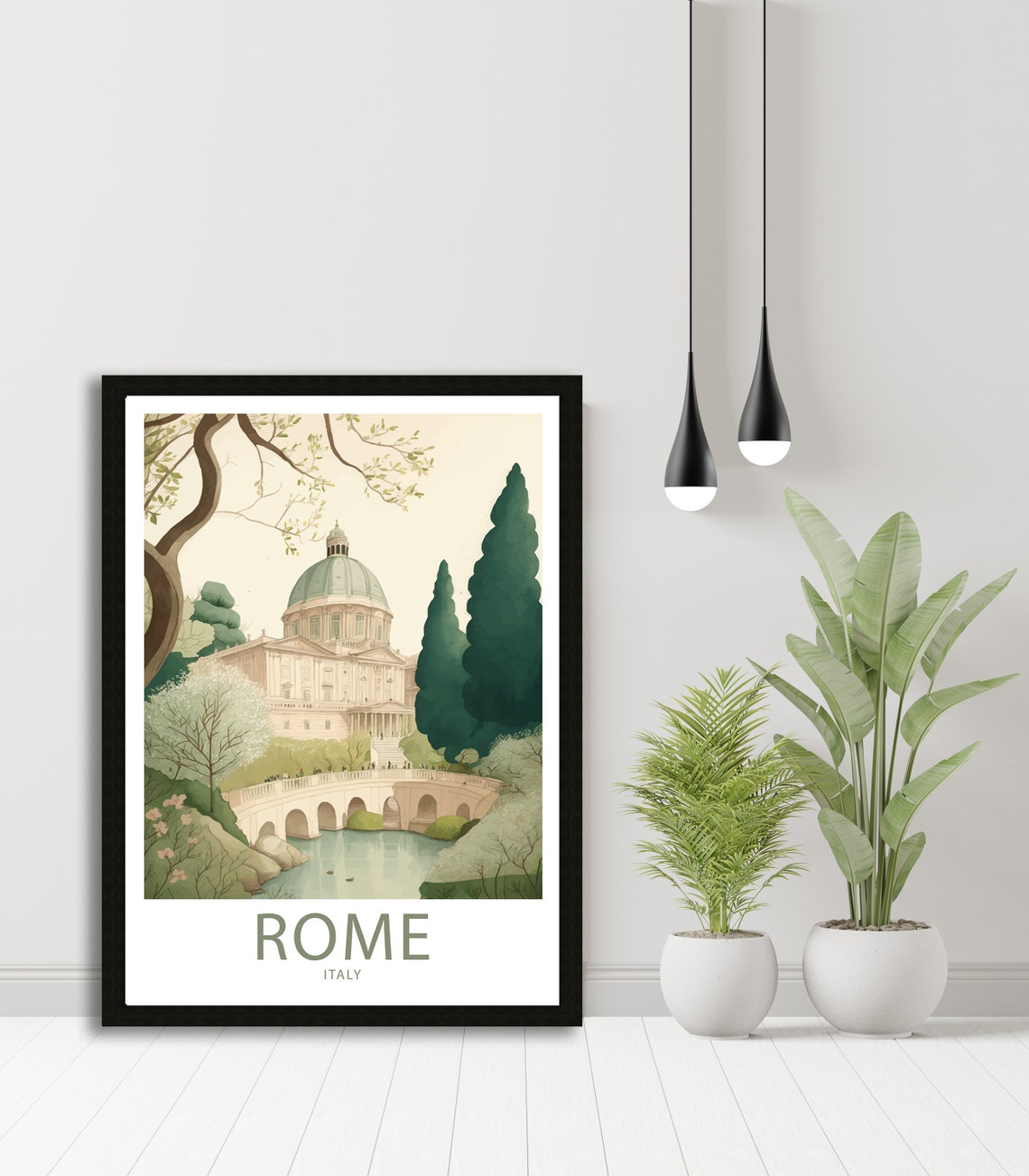 Rome Italy Domed Basilica Bridge Garden Historic City Art Poster - Image 4