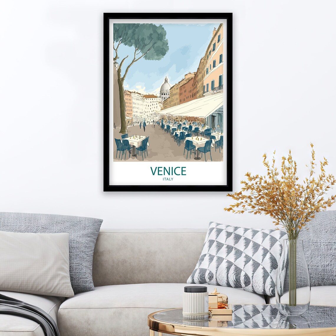 Venice Italy Outdoor Cafe Street Piazza Sketch Style Travel Poster - Image 2