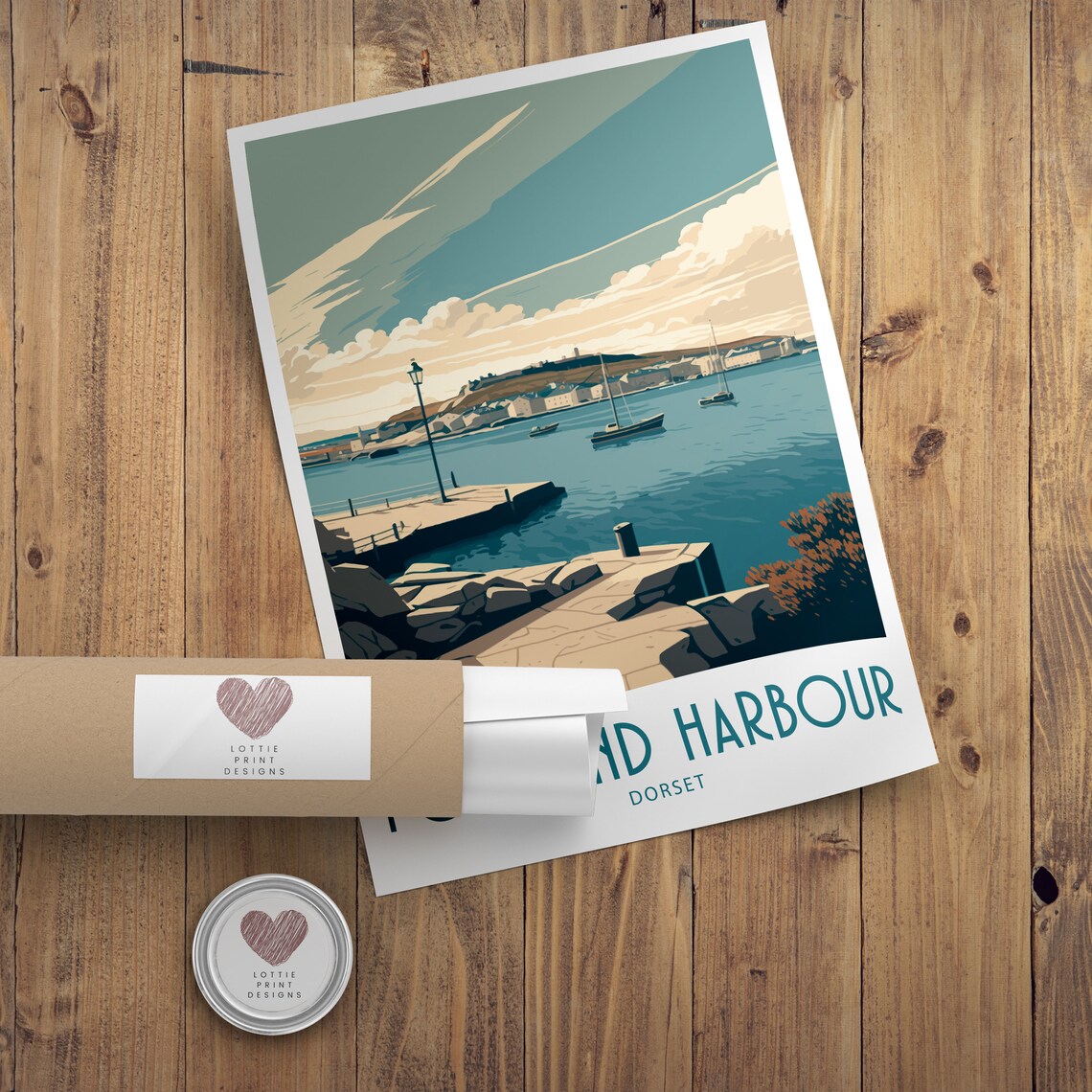 Portland Harbour Dorset Pier Sailboats Calm Sea Retro Art Poster - Image 3