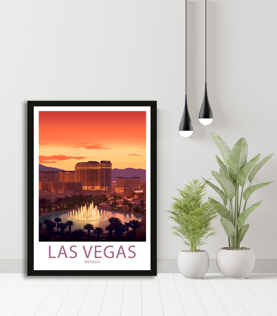 Las Vegas Nevada Bellagio Fountains Dusk Water Show Skyline Poster - Image 5