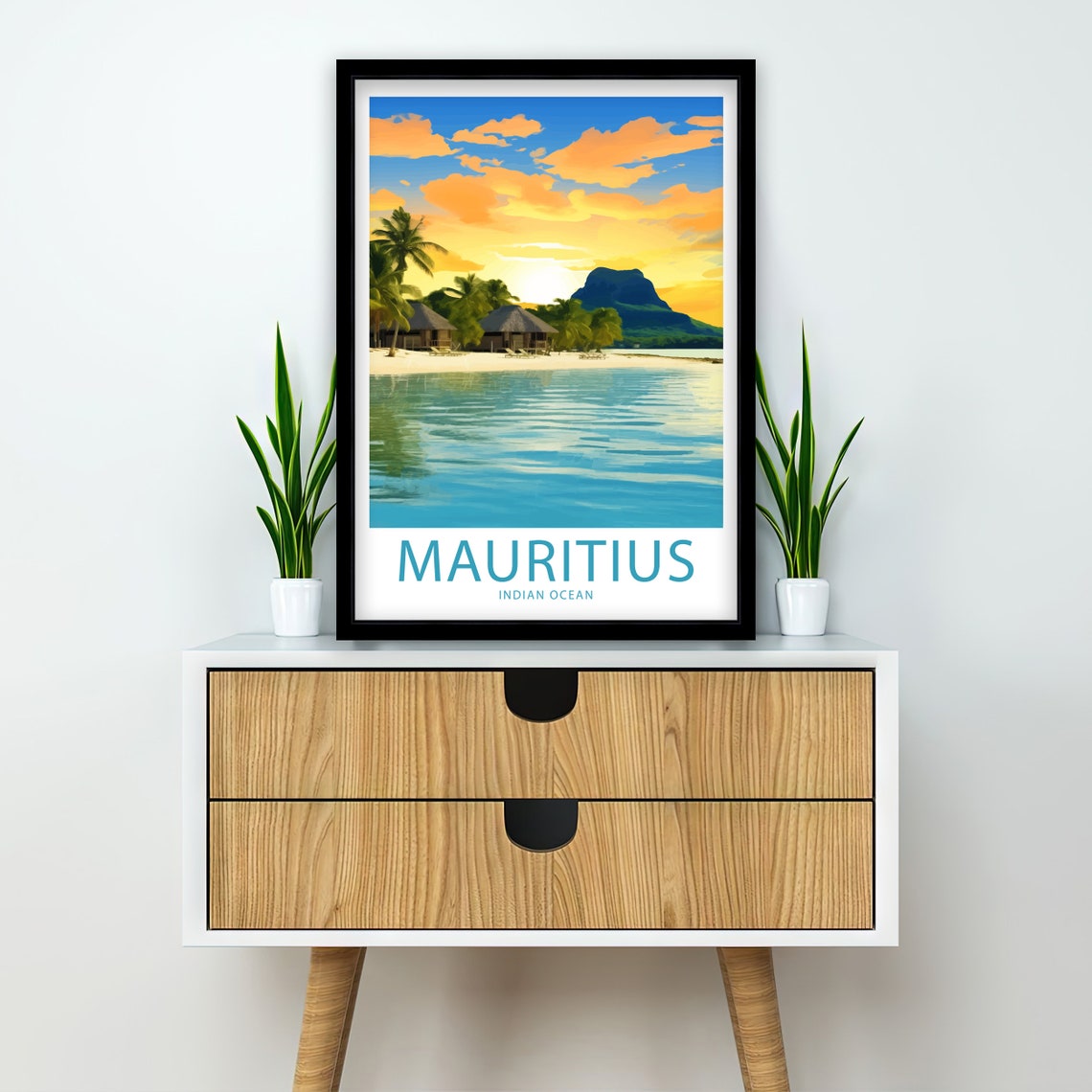 Mauritius Indian Ocean Beach Huts Lagoon Illustrated Travel Poster - Image 2