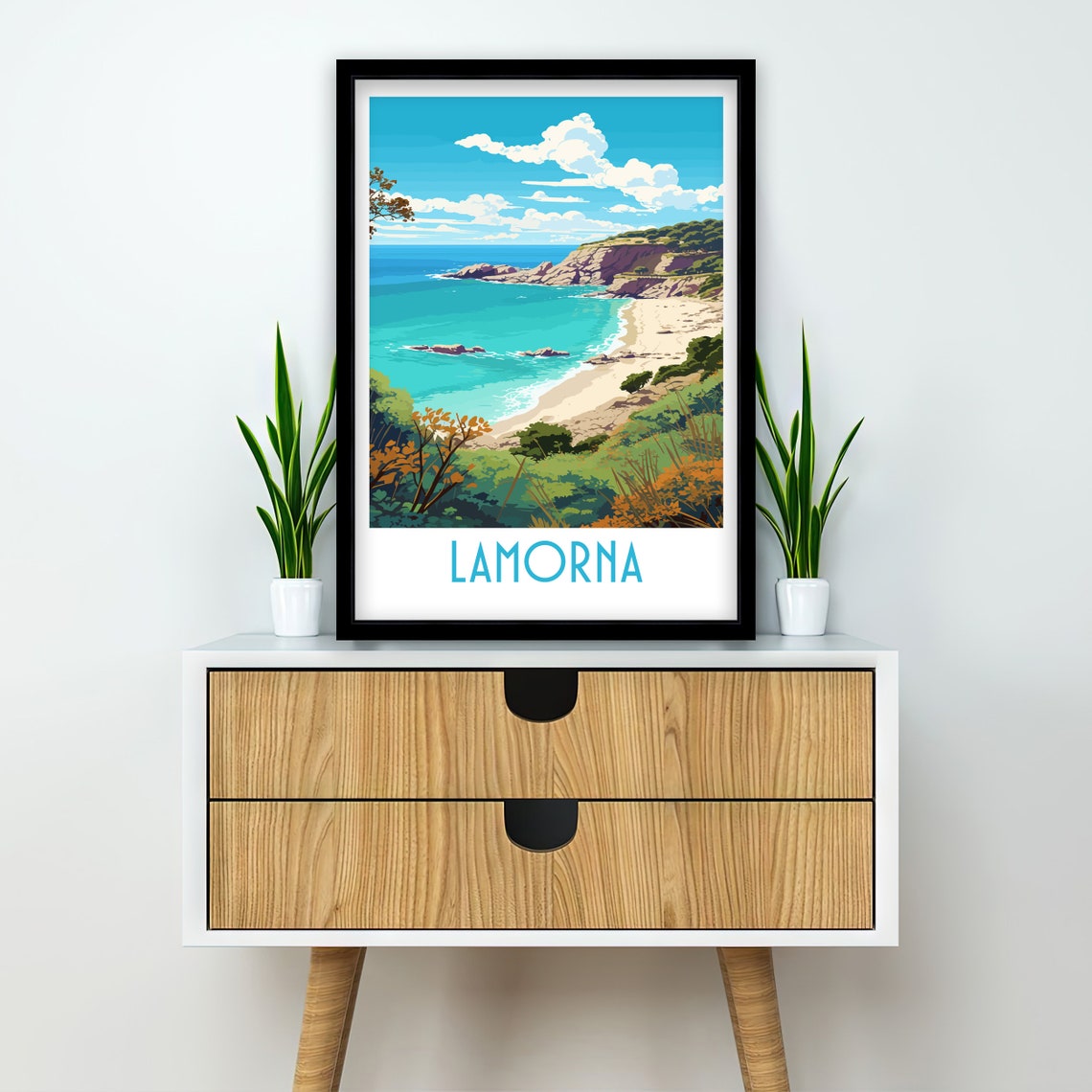 Lamorna Cornwall Rocky Cove Golden Sand Seaside Landscape Poster - Image 2