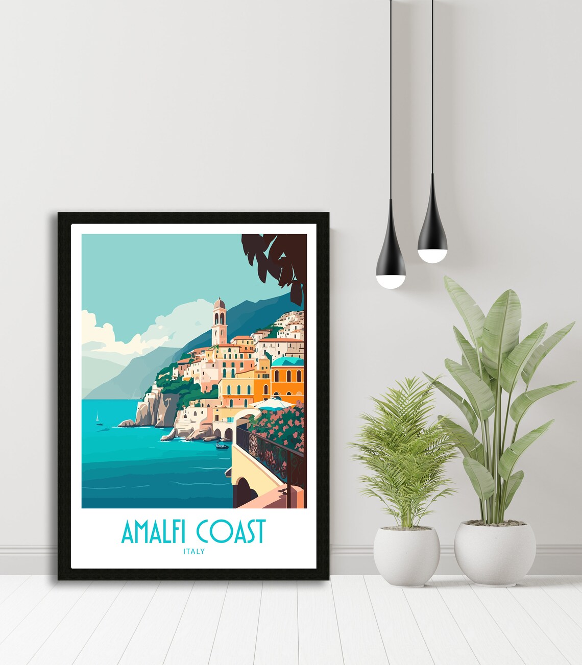Amalfi Coast Italy Cliffside Terrace Sea View Vintage Travel Poster - Image 4