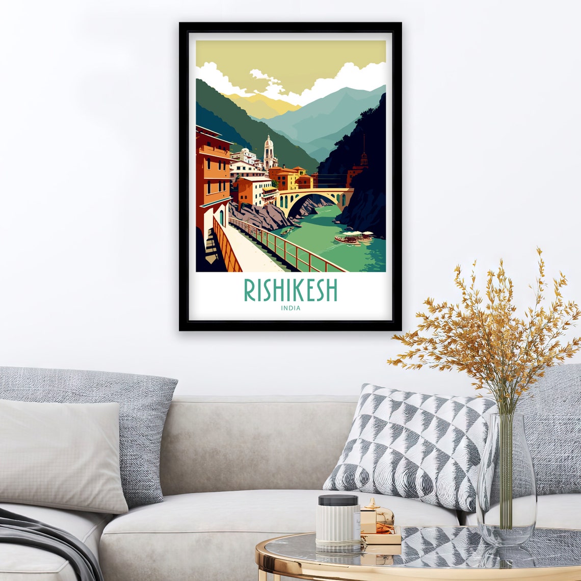 Rishikesh India River Bridge Mountain Town Sacred River Art Poster - Image 3