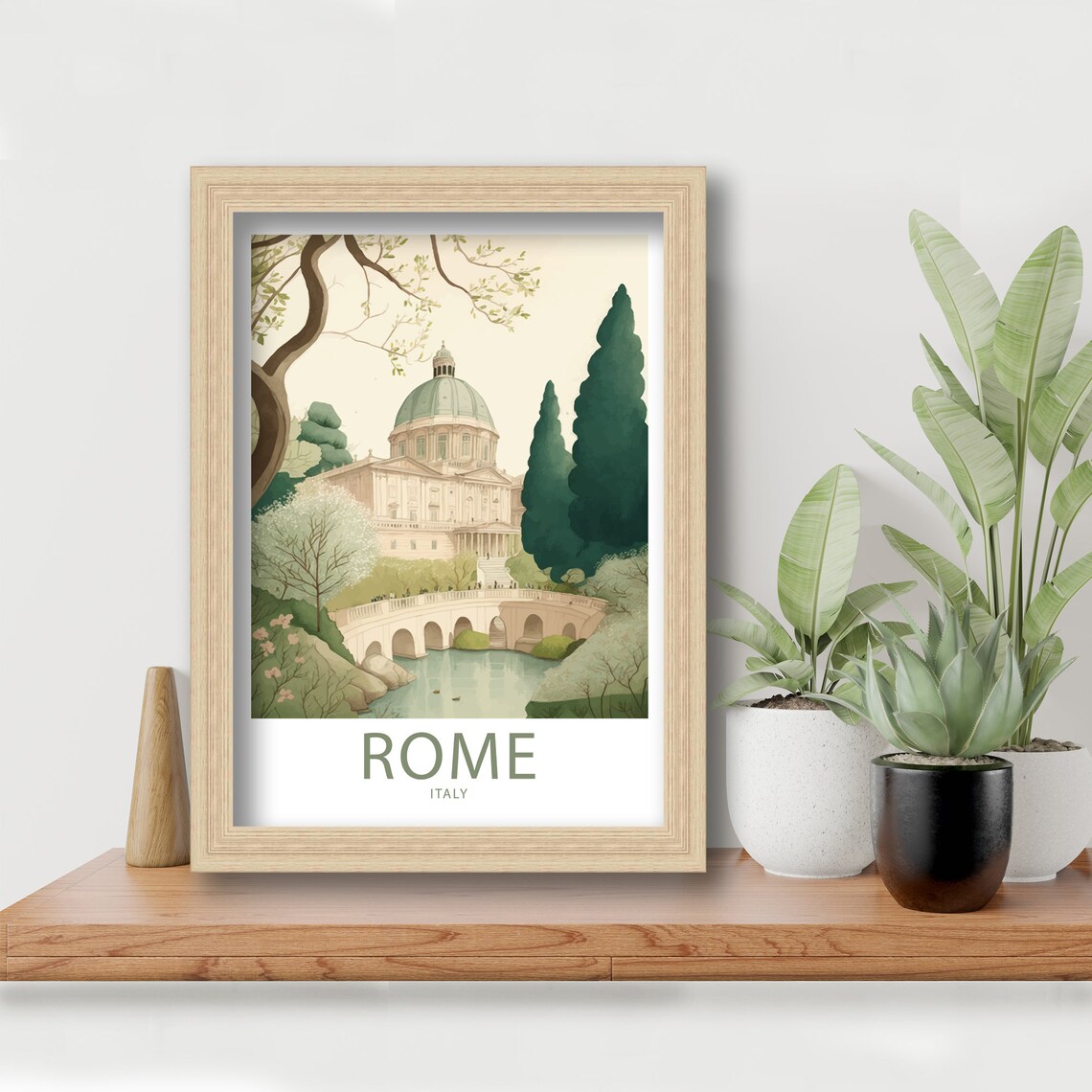 Rome Italy Domed Basilica Bridge Garden Historic City Art Poster - Image 5