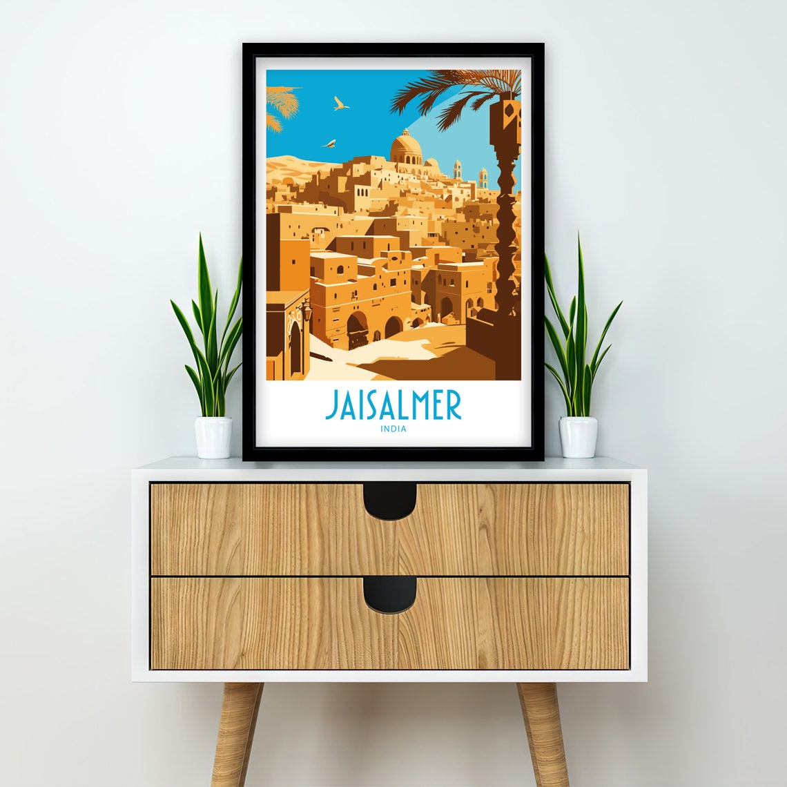 Jaisalmer India Golden Fort Desert City Palm Trees Vintage Poster - Image 2