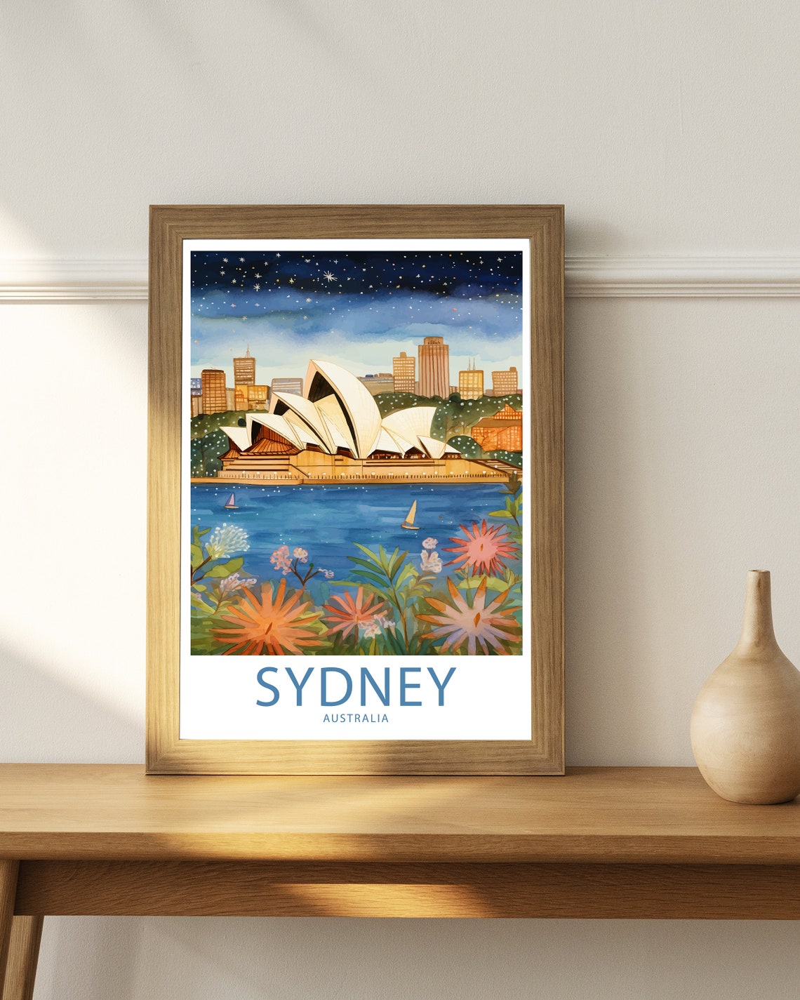 Sydney Australia Opera House Starry Night Illustrated Travel Poster - Image 3
