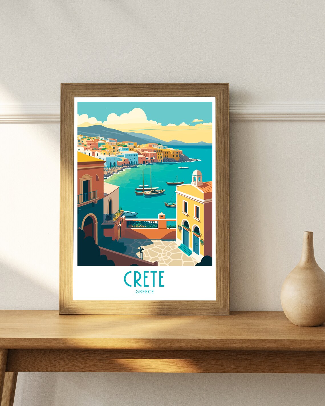 Crete Greece Colorful Harbor Fishing Boats Retro Travel Poster - Image 4