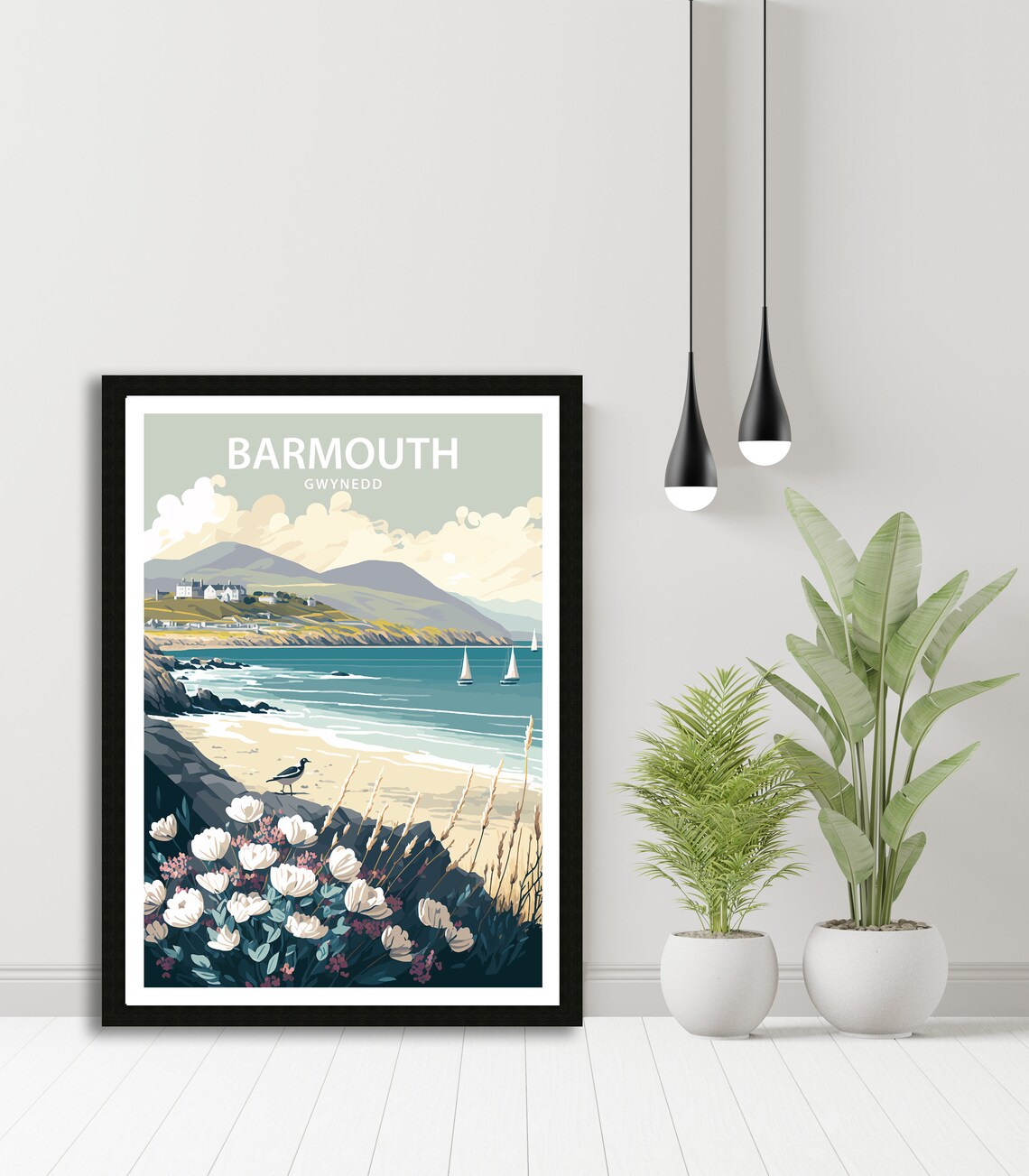Barmouth Gwynedd Wales Sandy Beach Sailboats Vintage Travel Poster - Image 3