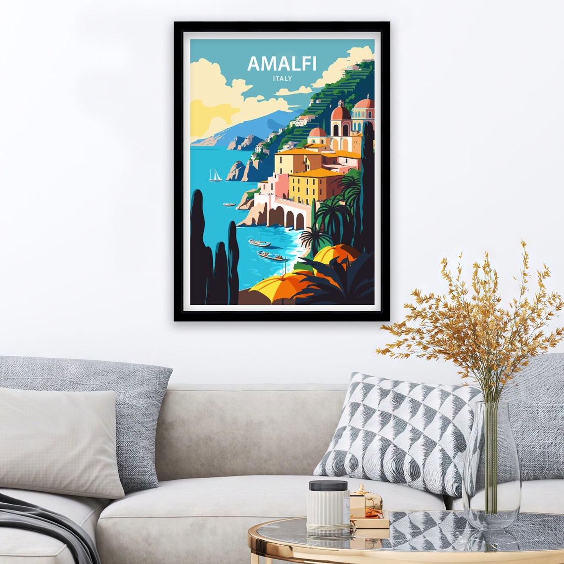 Amalfi Italy Colorful Cliffside Village Travel Illustration Poster - Image 3