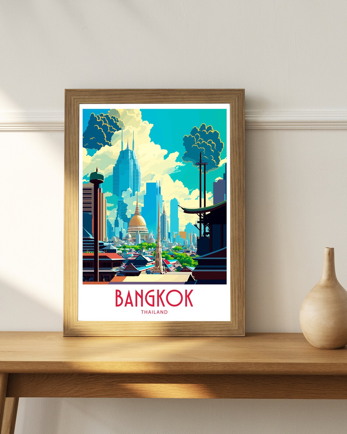 Chao Phraya River Bangkok Temple Spire And Boats Sunset Travel Poster - Image 4