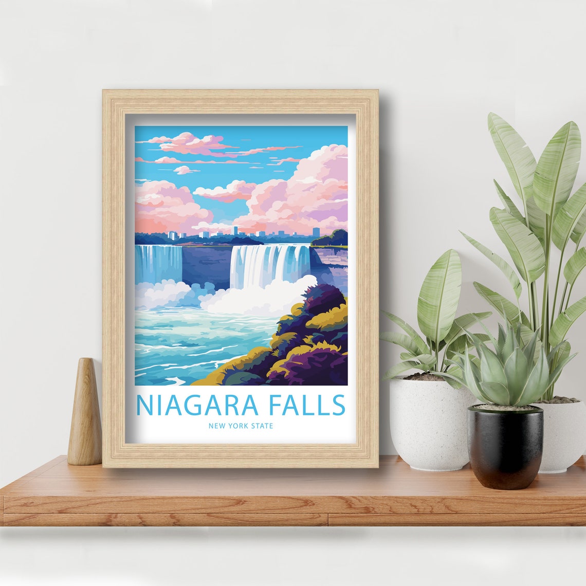 Niagara Falls New York State Falls Pink Sky Illustrated Travel Poster - Image 5