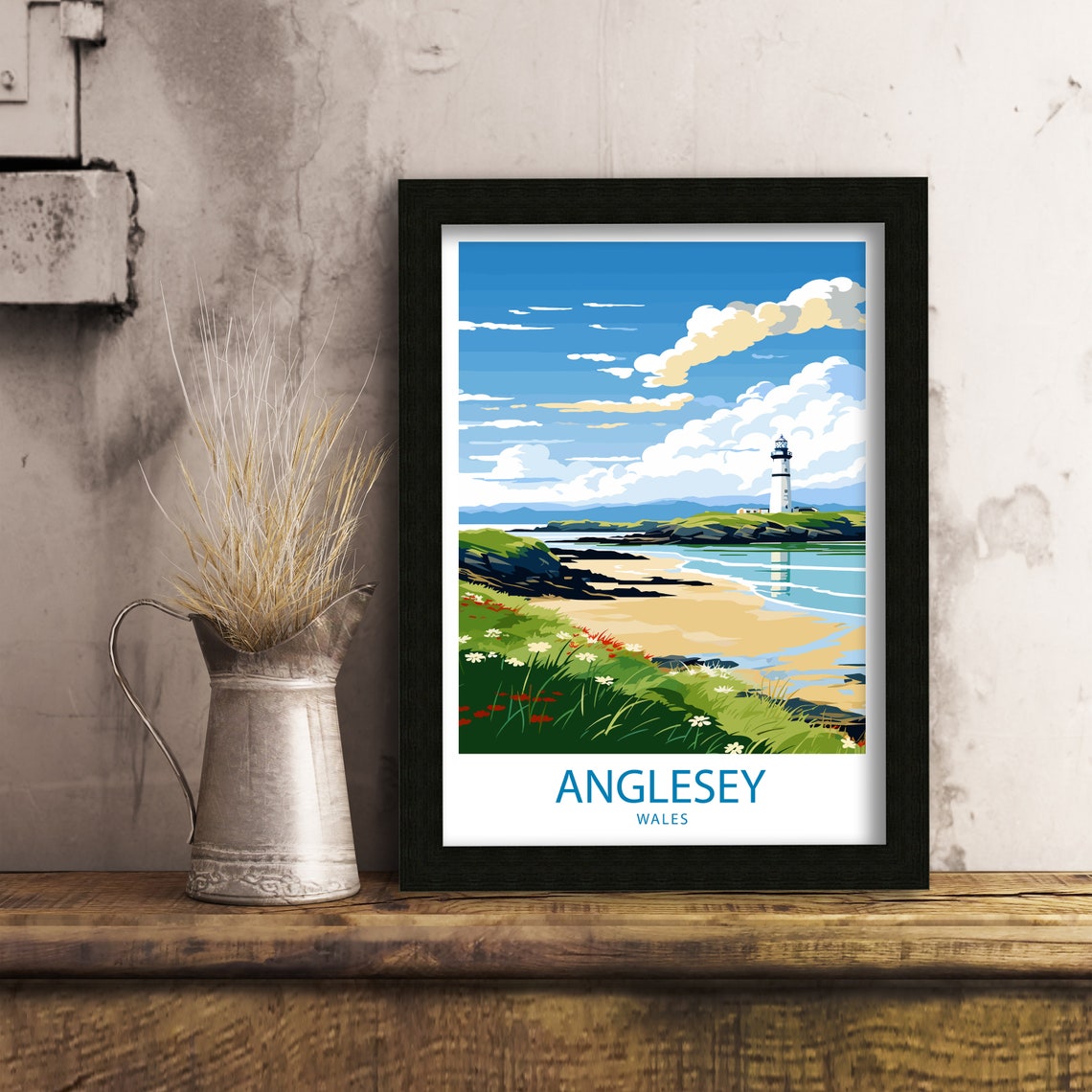 Anglesey Wales Lighthouse Coastal Bay Travel Illustration Poster - Image 6