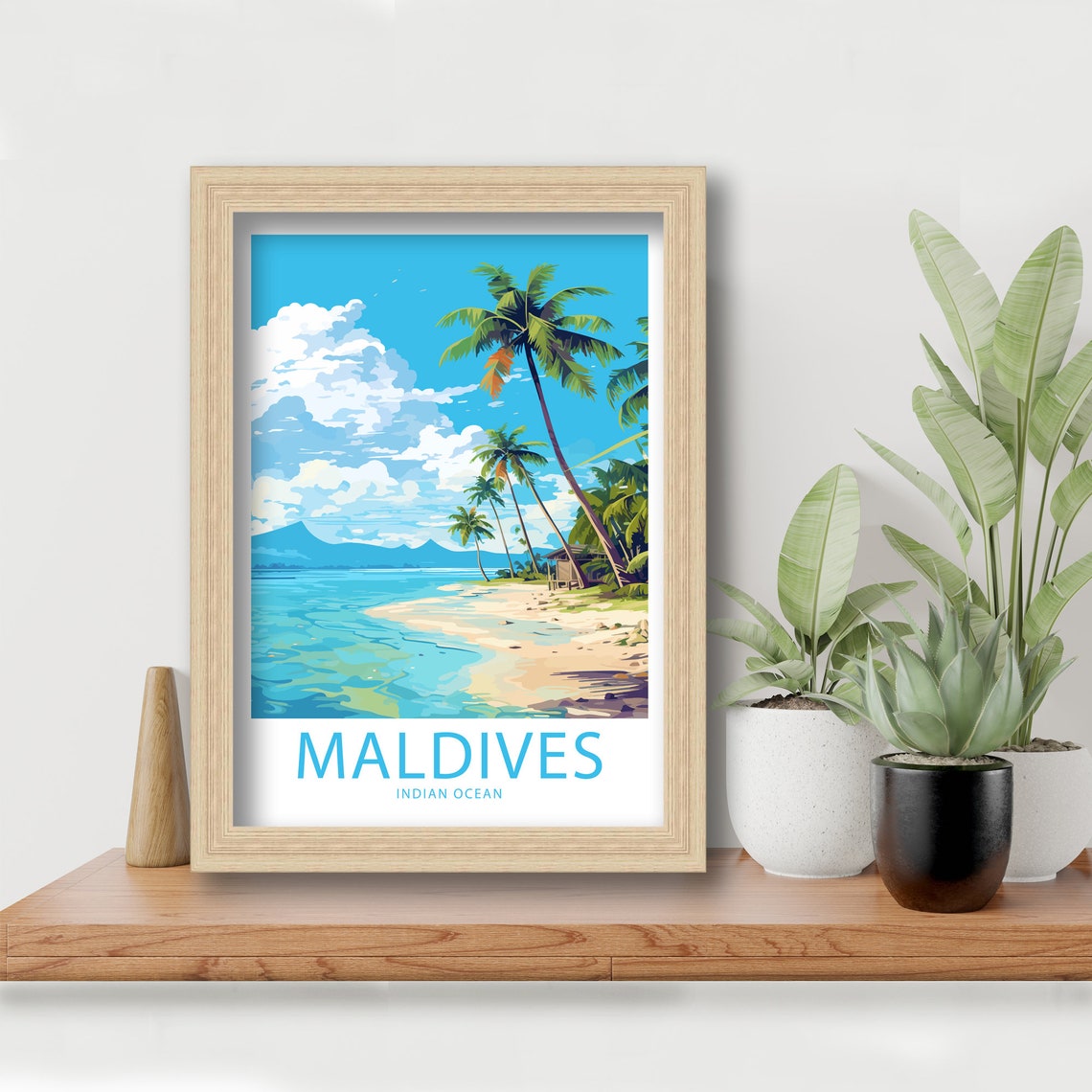 Maldives Indian Ocean Leaning Palms Sandy Beach Clear Blue Sea Poster - Image 5