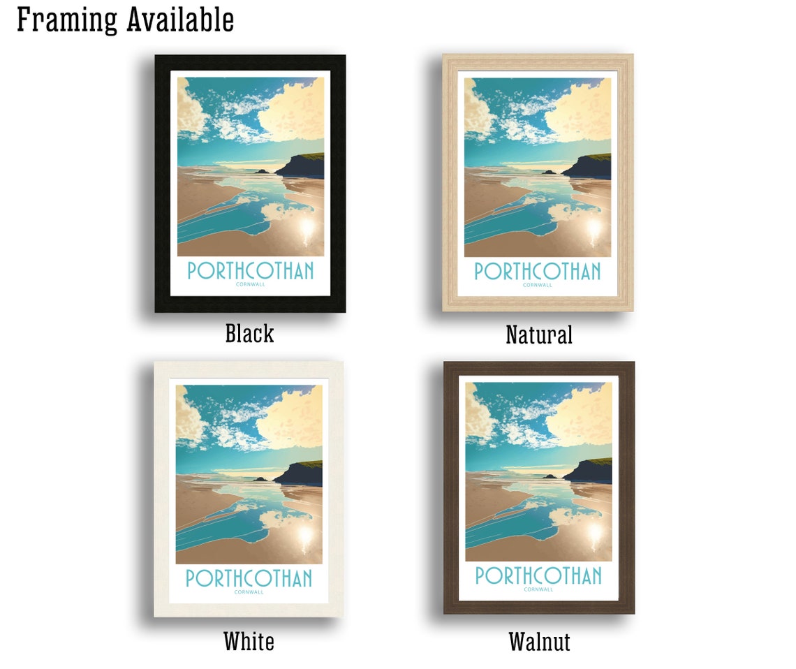 Porthcothan Cornwall Sandy Bay Cliffs Ocean Reflections Art Poster - Image 3