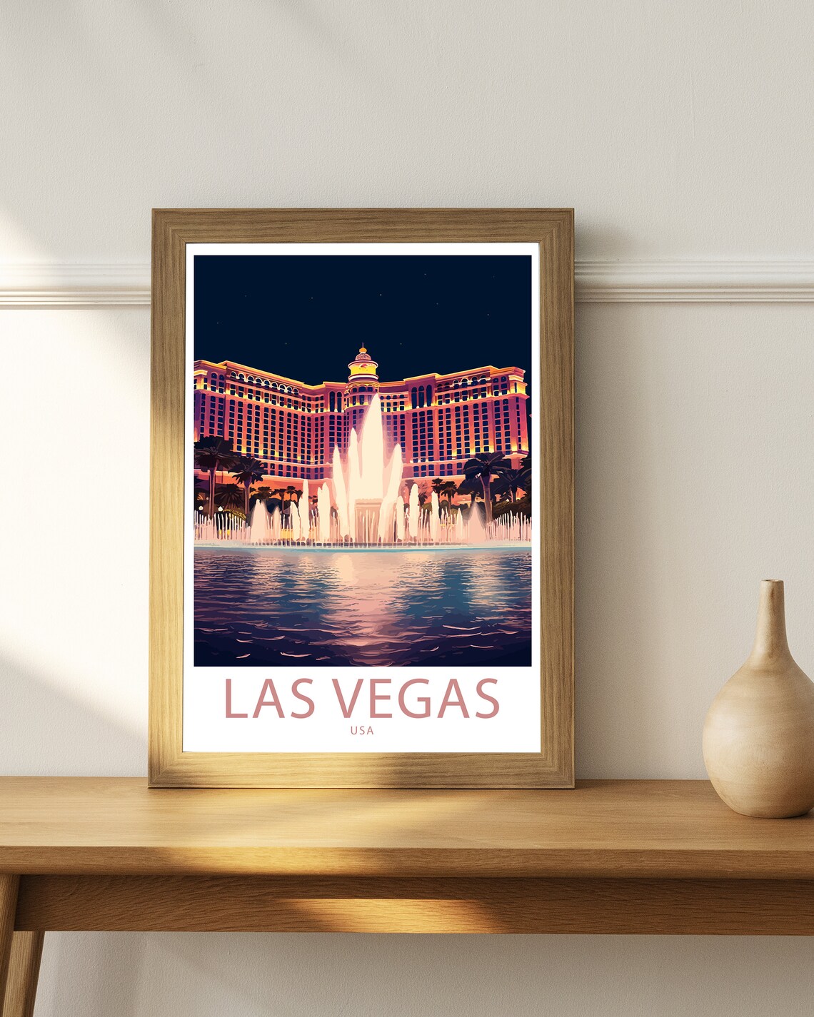 Las Vegas USA Bellagio Fountains Night Glow Casino Lights Poster - Image 3