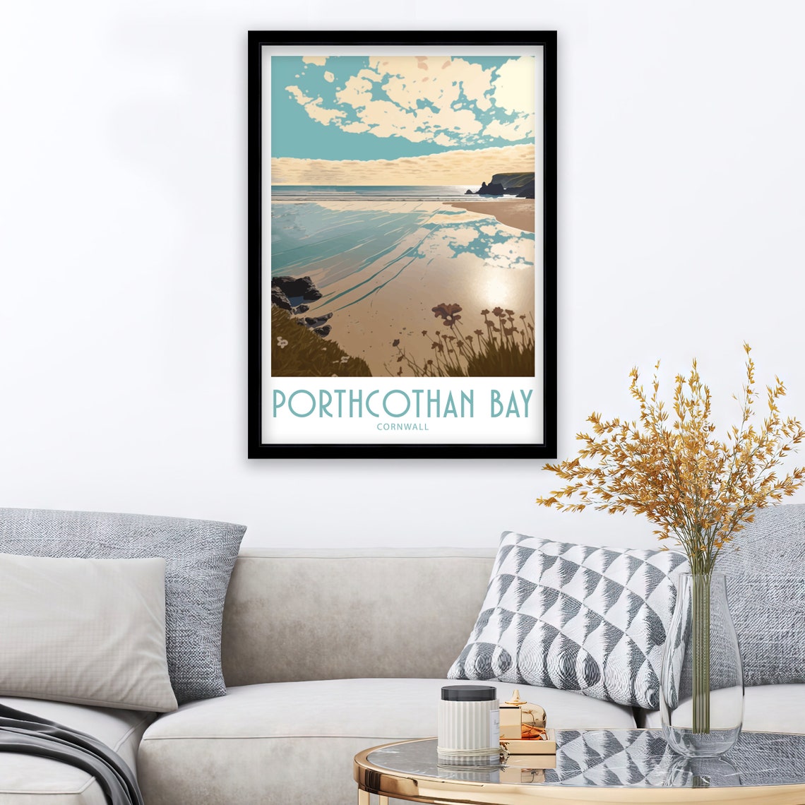 Porthcothan Bay Cornwall Headland Wildflowers Sandy Beach Art Poster - Image 5