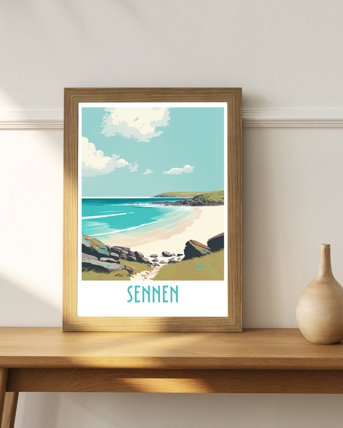 Sennen Cornwall Turquoise Cove Sandy Beach Retro Travel Poster - Image 4