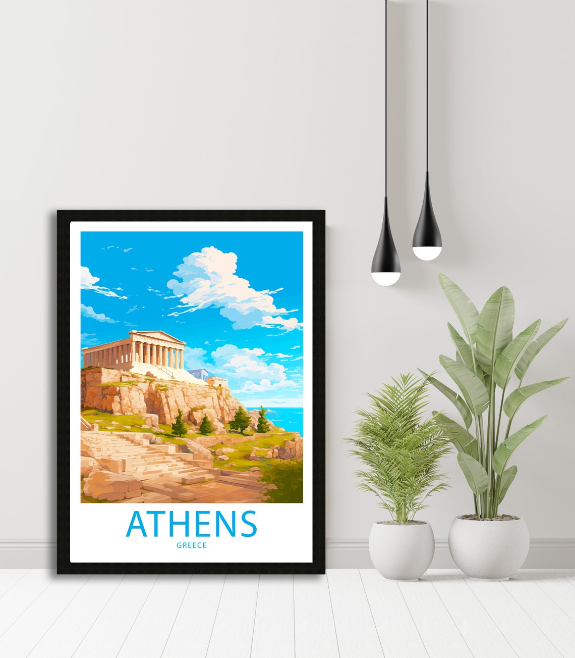 Athens Greece Parthenon Acropolis Ancient Ruins Blue Sky View Poster - Image 5