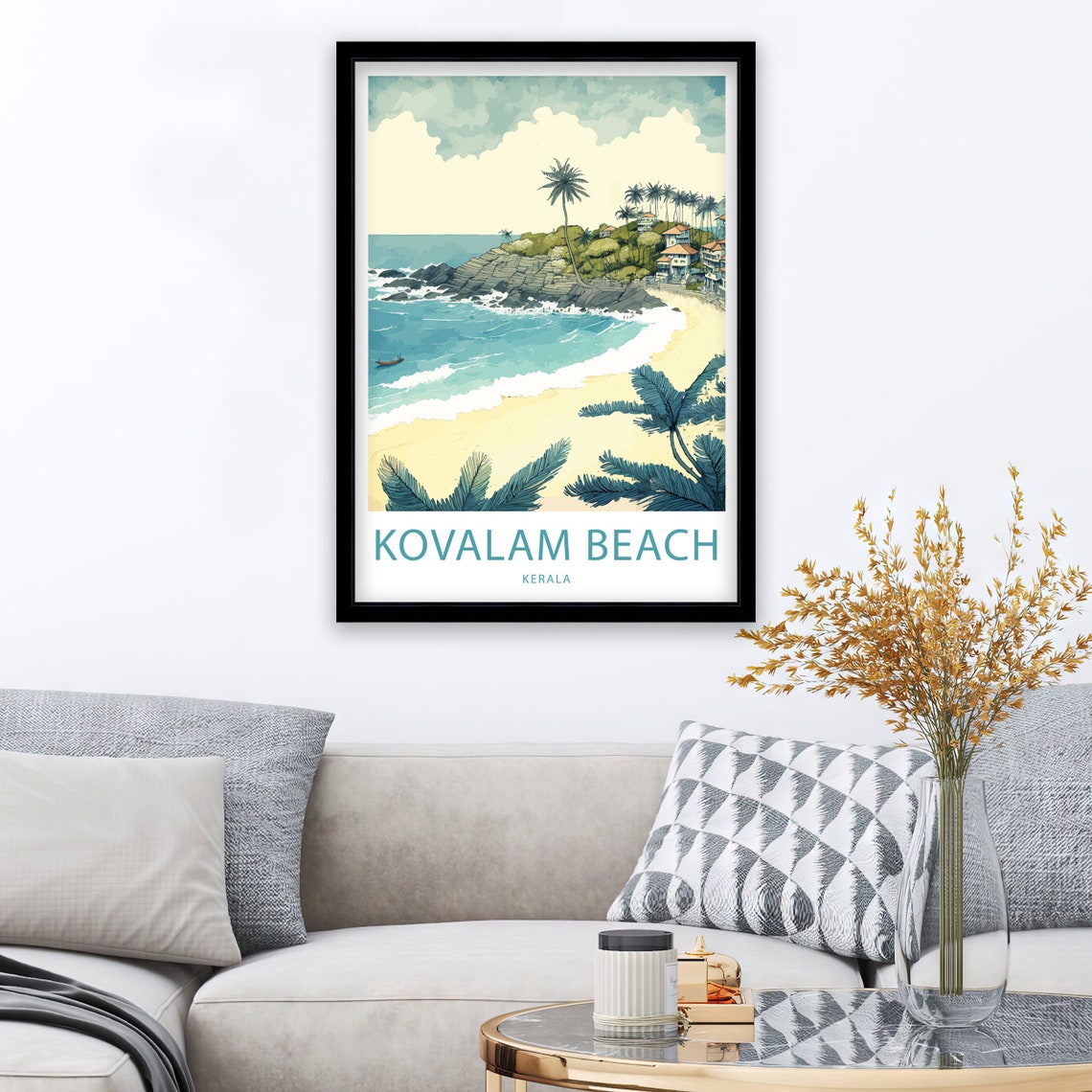 Kovalam Beach Kerala India Tropical Palm Coast Vintage Style Poster - Image 3