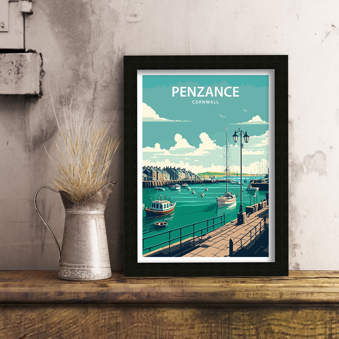 Penzance Harbour Travel Poster, Cornwall Print - Image 5
