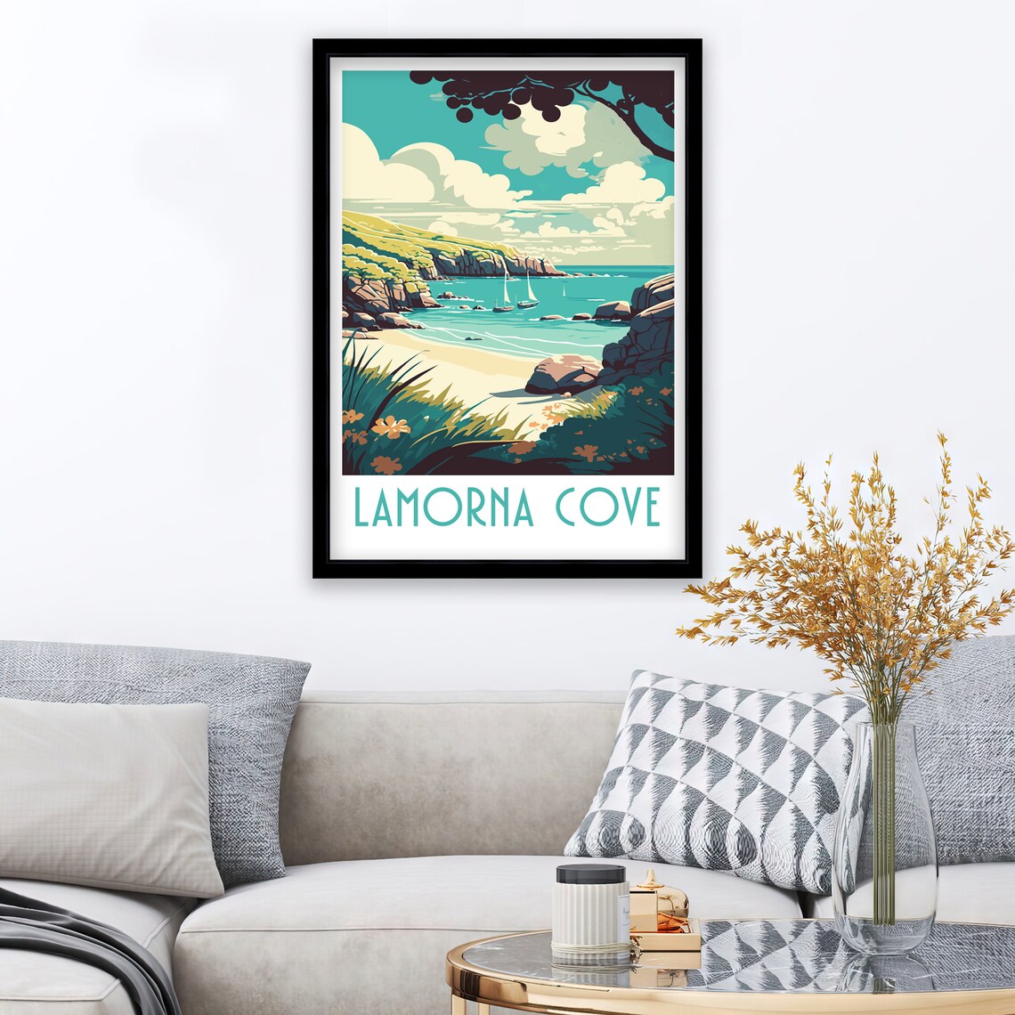 Lamorna Cove Cornwall Sailing Boats Hidden Cove Retro Travel Poster - Image 3