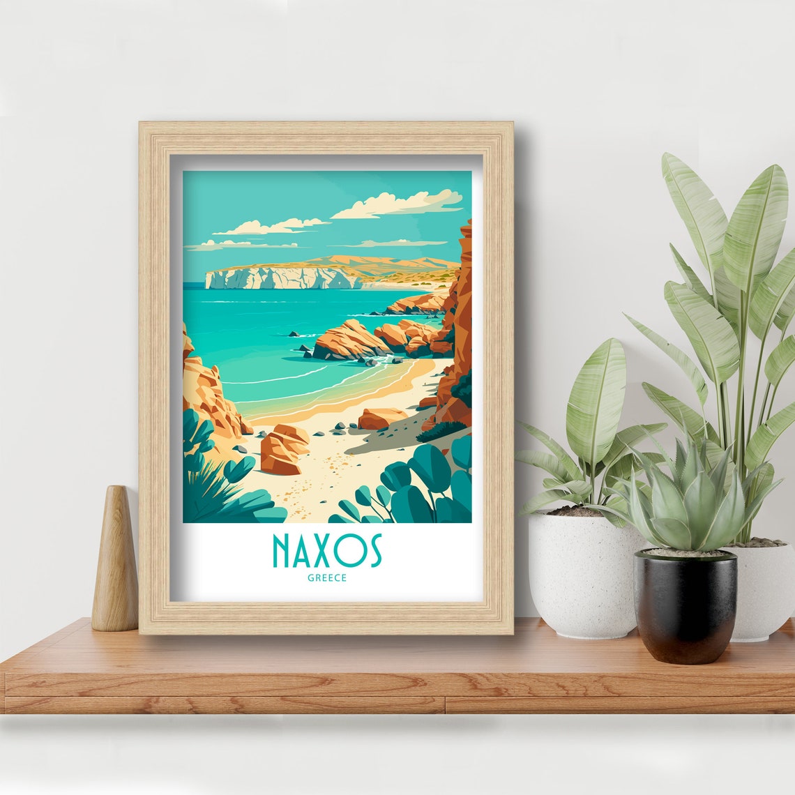 Naxos Greece Rocky Cliffs Cove Turquoise Sea Retro Travel Poster - Image 6