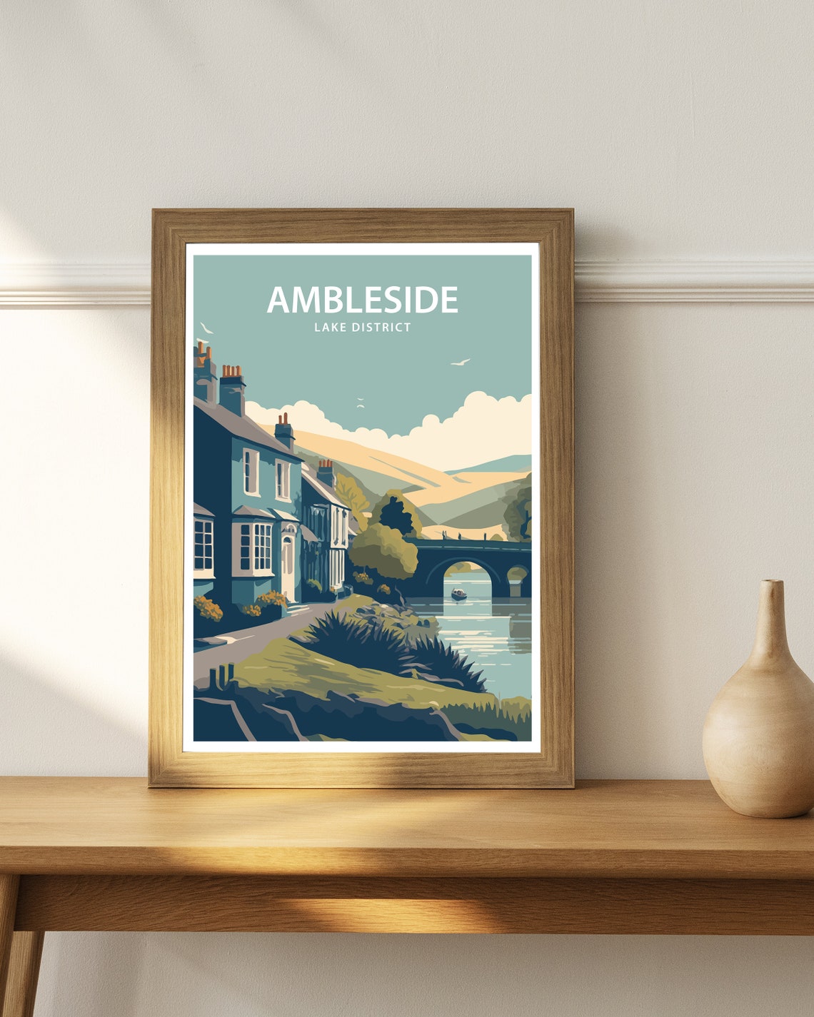 Ambleside Lake District England Riverside Bridge Vintage Travel Poster - Image 2