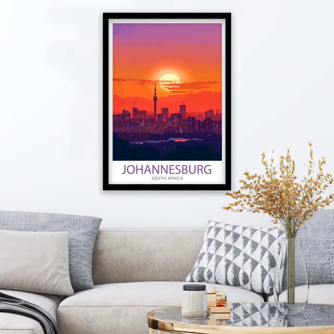 Johannesburg South Africa Sunset Silhouette of the City Skyline Poster - Image 2
