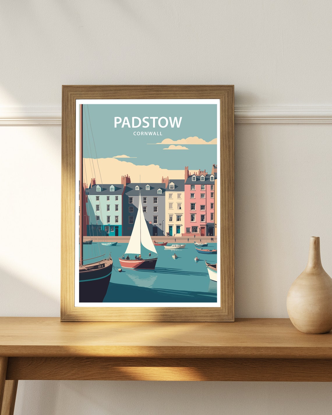 Padstow Cornwall Harbor Sailboats Pastel Buildings Travel Poster - Image 2