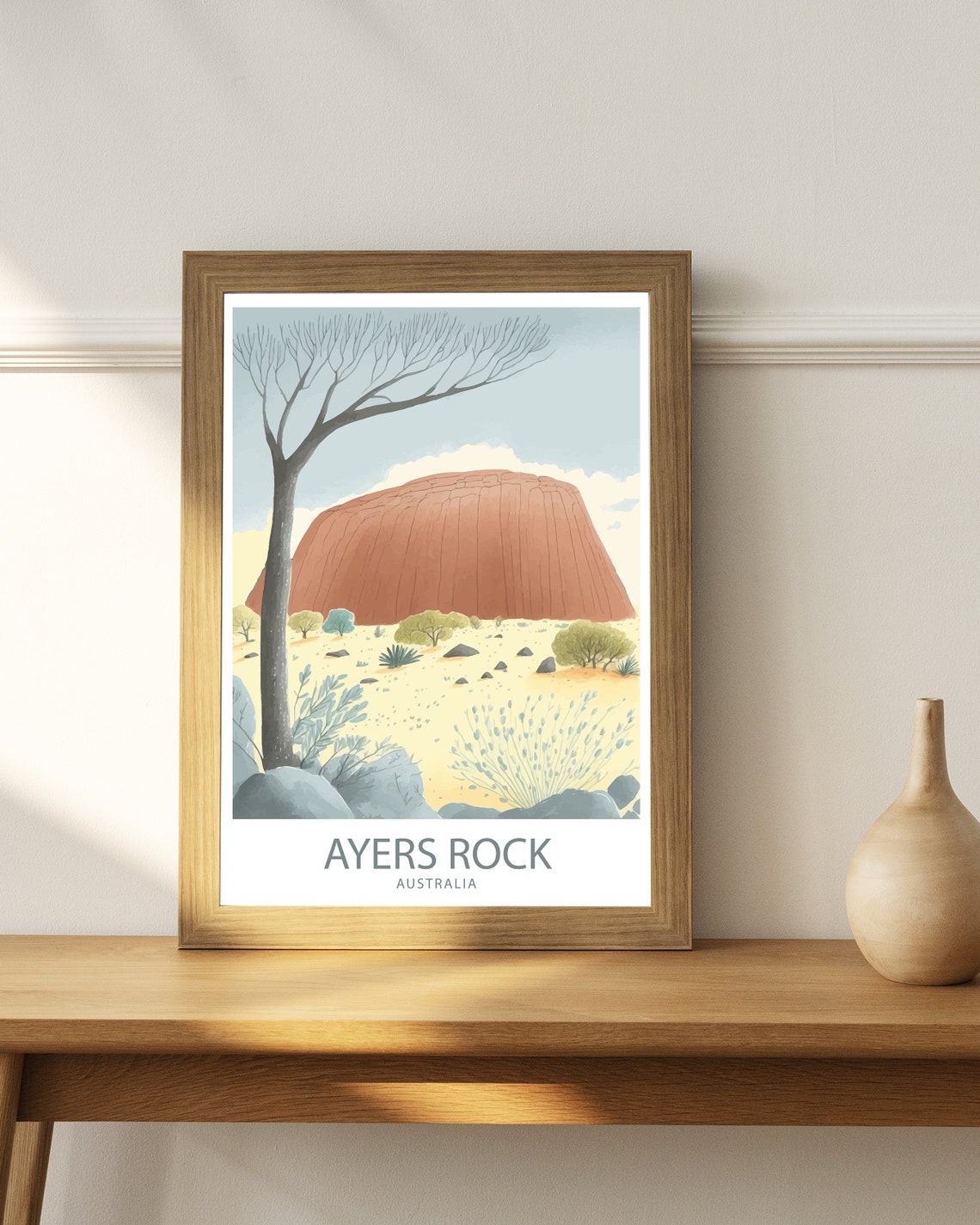 Ayers Rock Australia Watercolor Desert Monolith Landscape Poster - Image 3