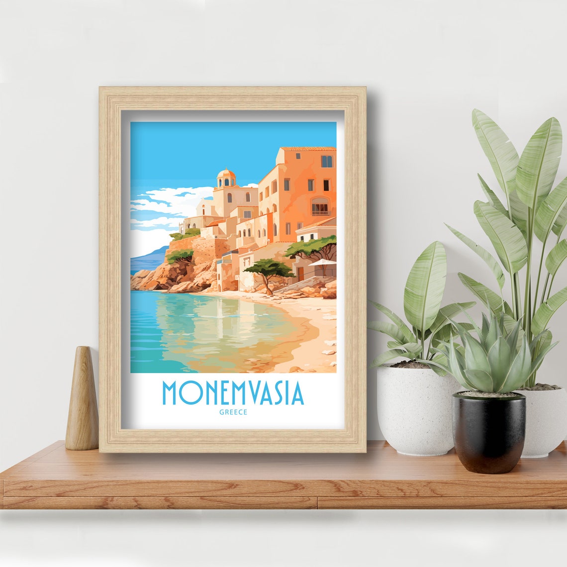 Monemvasia Greece Medieval Coastal Cliff Town Sea Cove Travel Poster - Image 6